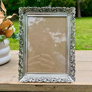 Vintage Silver Metal Floral Ornate Frame | 5x7